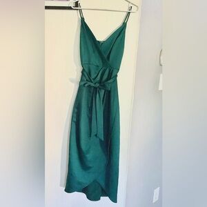 Lulus Forest/Teal Green Midi Wrap Dress